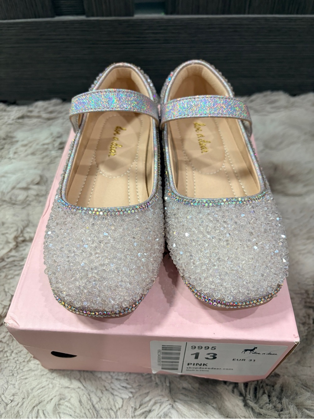 Girls Pink Glitter Crystal Mary Jane Dress Shoes with Strap - Picture 4 of 8